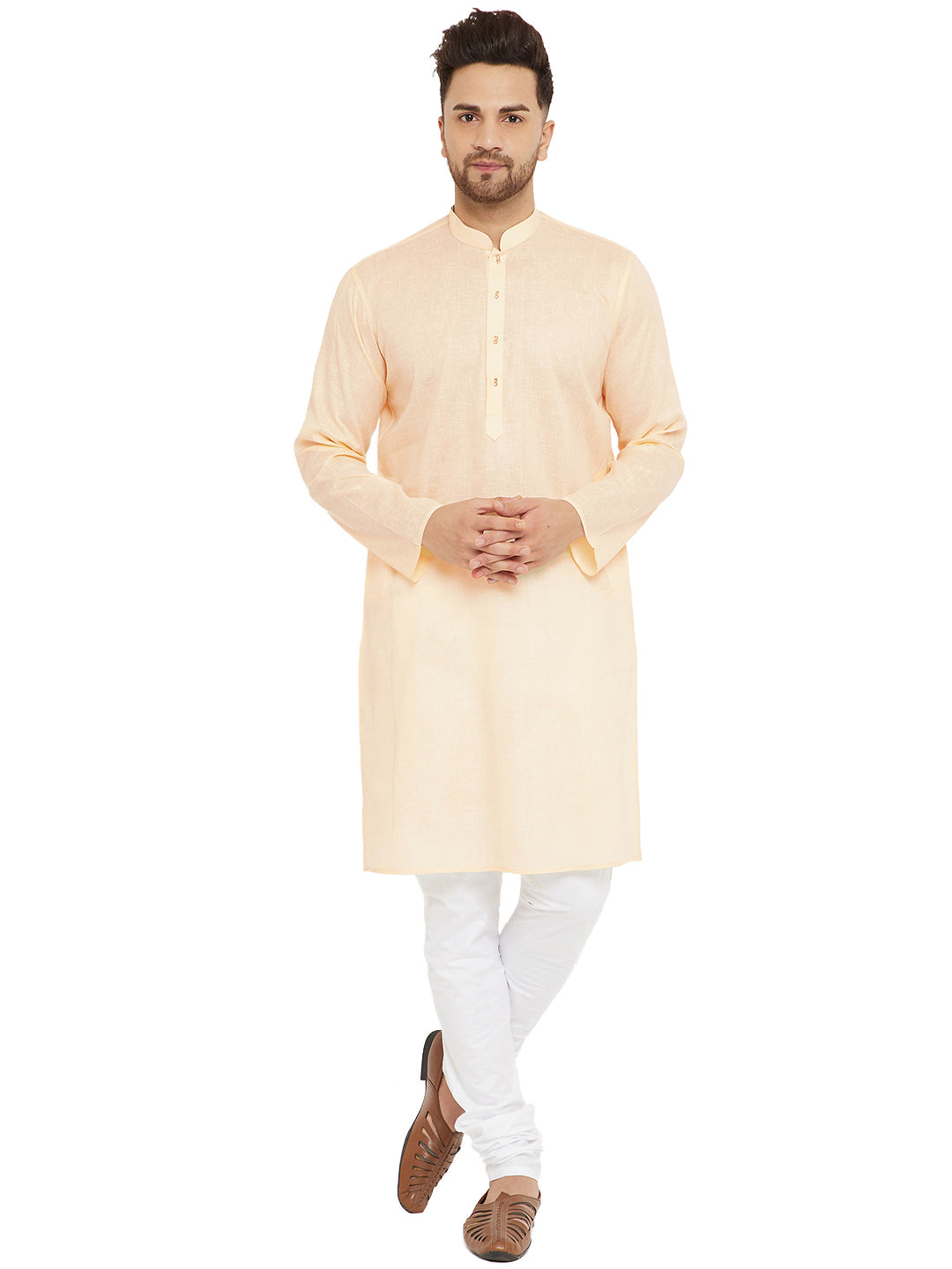 VM by Vastramay Men's Cream And White Cotton Blend Kurta Pyjama Set - Distacart