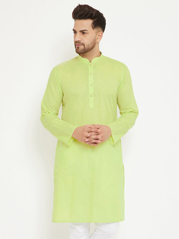 VM by Vastramay Men's Green Cotton Blend Kurta - Distacart