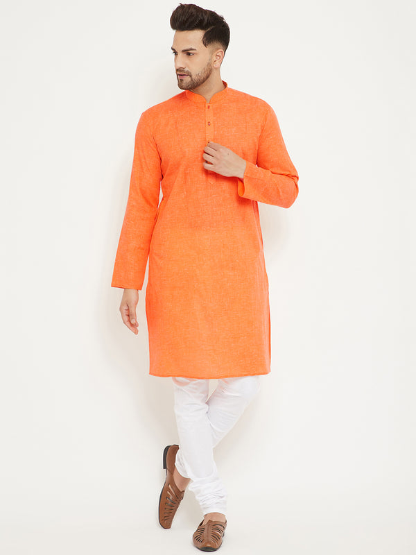 VM by Vastramay Men's Orange And White Cotton Blend Kurta Pyjama Set - Distacart