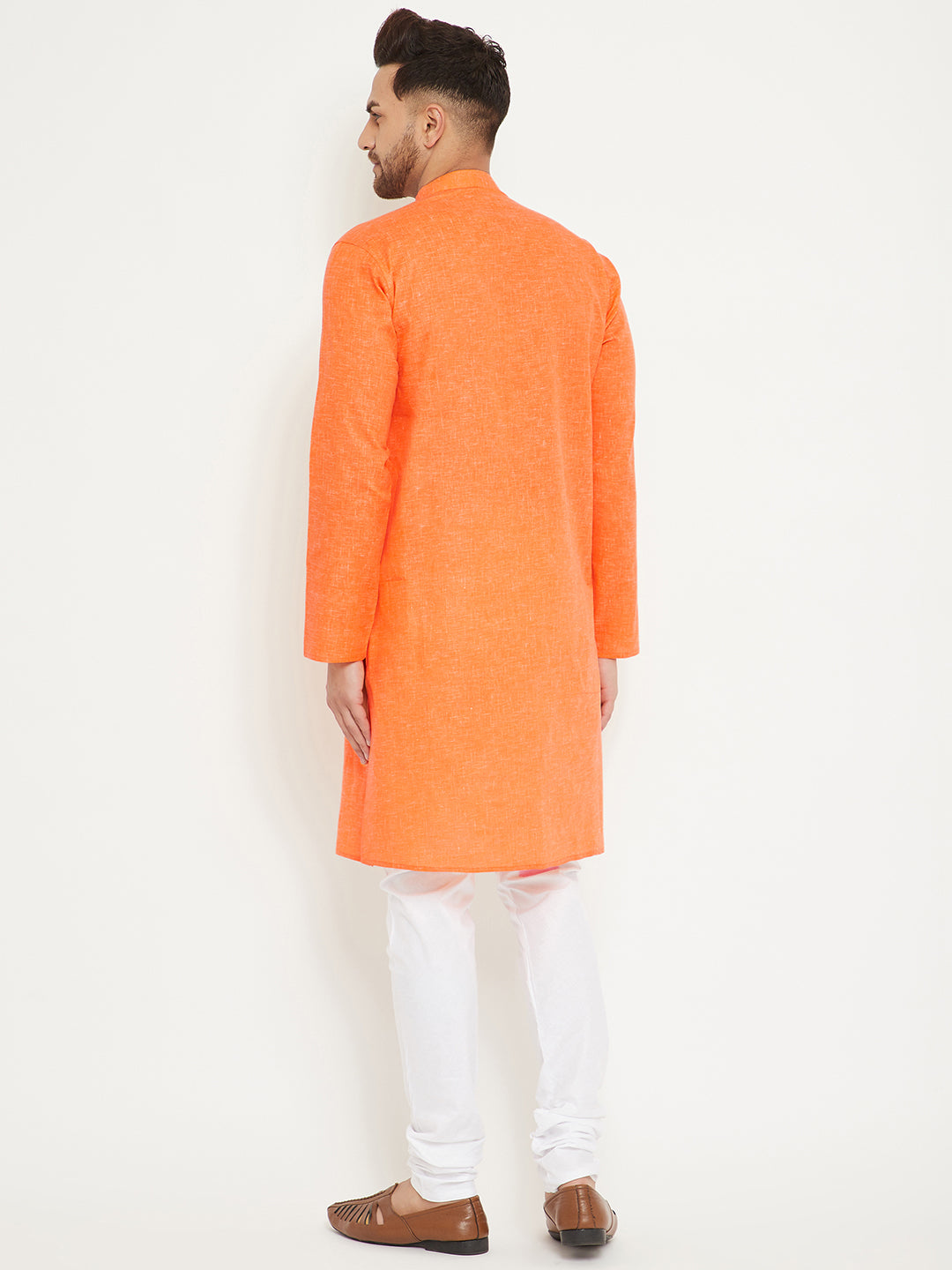 VM by Vastramay Men's Orange And White Cotton Blend Kurta Pyjama Set - Distacart