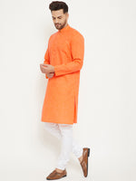 Thumbnail for VM by Vastramay Men's Orange And White Cotton Blend Kurta Pyjama Set - Distacart