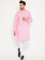 Thumbnail for VM by Vastramay Men's Pink And White Cotton Blend Kurta Pyjama Set - Distacart