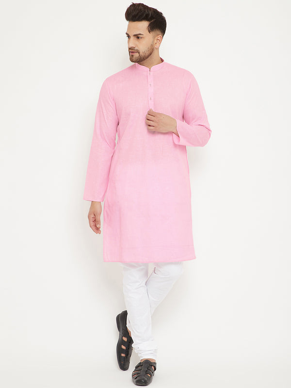VM by Vastramay Men's Pink And White Cotton Blend Kurta Pyjama Set - Distacart