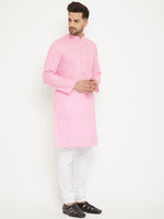Thumbnail for VM by Vastramay Men's Pink And White Cotton Blend Kurta Pyjama Set - Distacart