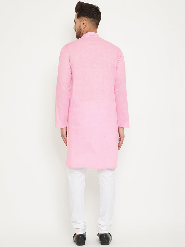 VM by Vastramay Men's Pink And White Cotton Blend Kurta Pyjama Set - Distacart