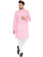 Thumbnail for VM by Vastramay Men's Pink And White Cotton Blend Kurta Pyjama Set - Distacart