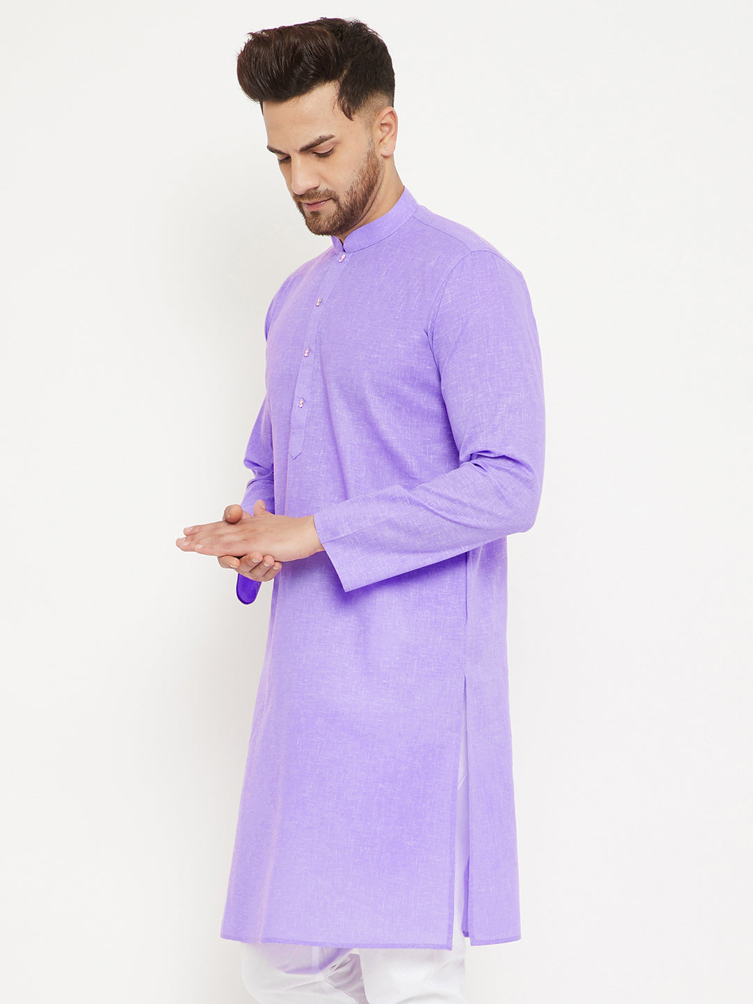 Vastramay Men's Purple Cotton Blend Kurta - Distacart