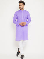 Thumbnail for Vastramay Men's Purple And White Cotton Blend Kurta Pyjama Set - Distacart