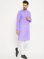 Thumbnail for Vastramay Men's Purple And White Cotton Blend Kurta Pyjama Set - Distacart
