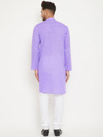 Thumbnail for VM by Vastramay Men's Purple And White Cotton Blend Kurta Pyjama Set - Distacart