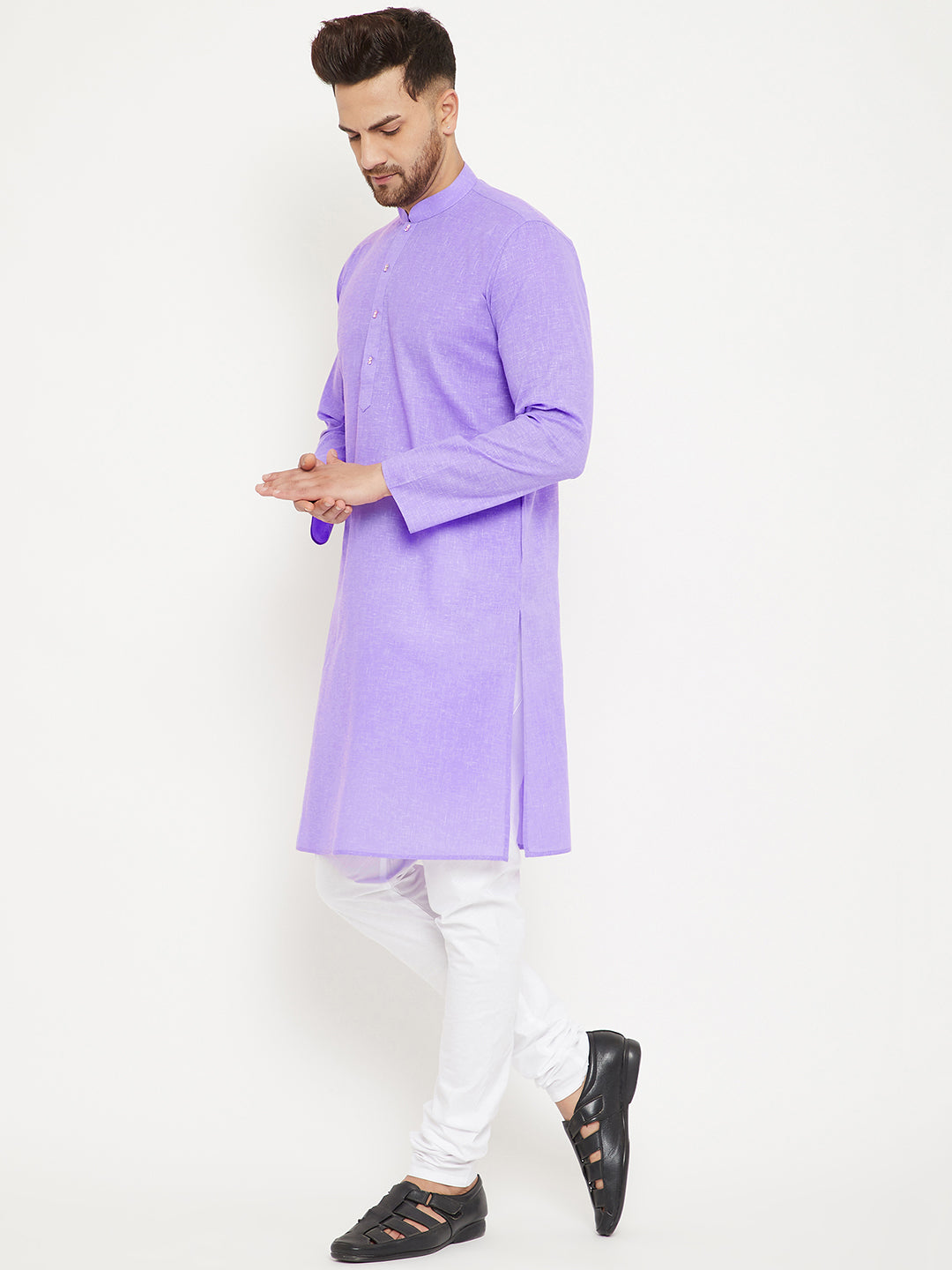 VM by Vastramay Men's Purple And White Cotton Blend Kurta Pyjama Set - Distacart