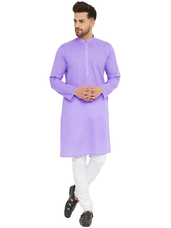 Vastramay Men's Purple And White Cotton Blend Kurta Pyjama Set - Distacart