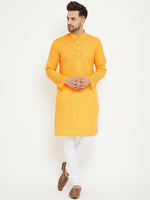 Thumbnail for VM by Vastramay Men's Yellow And White Cotton Blend Kurta Pyjama Set - Distacart