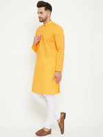 Thumbnail for VM by Vastramay Men's Yellow And White Cotton Blend Kurta Pyjama Set - Distacart