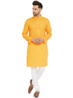 Thumbnail for VM by Vastramay Men's Yellow And White Cotton Blend Kurta Pyjama Set - Distacart