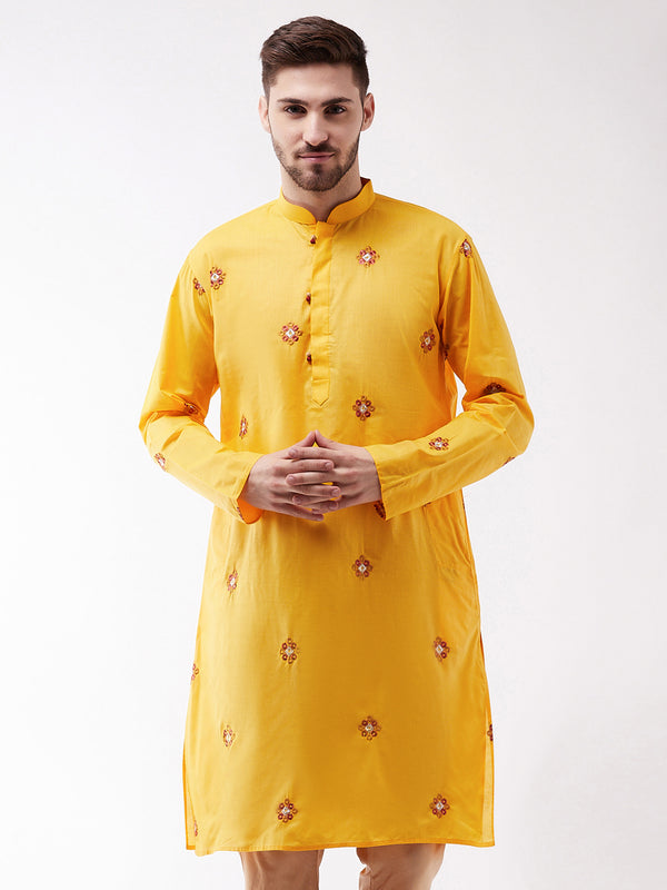 Vastramay Men's Yellow And Rose Gold Kurta - Distacart