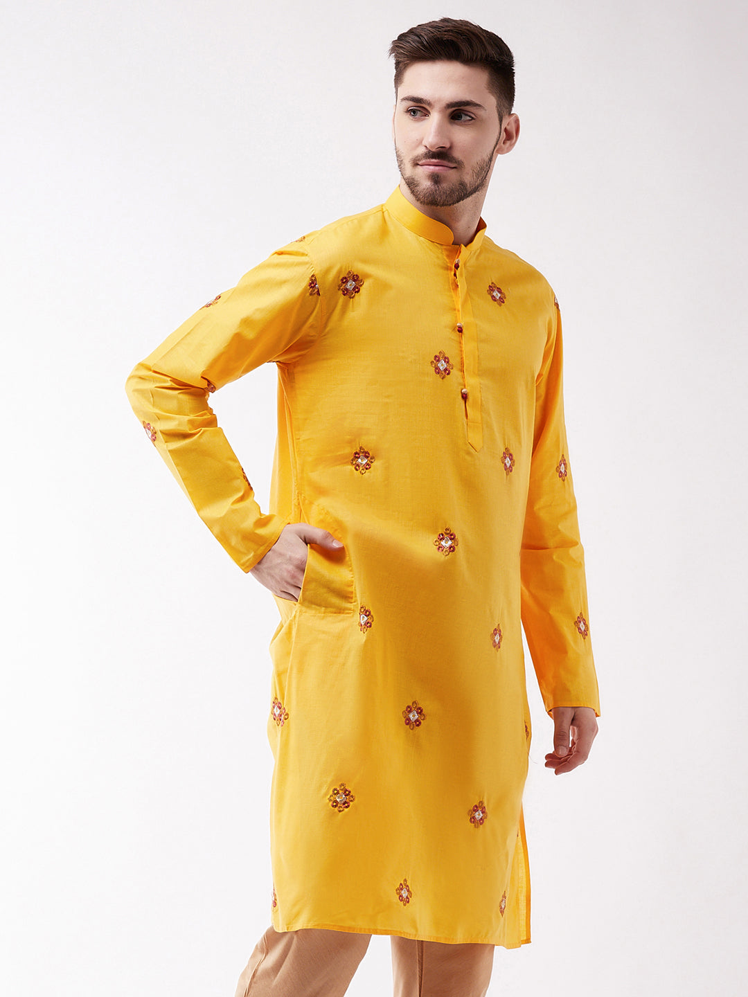 Vastramay Men's Yellow And Rose Gold Kurta - Distacart