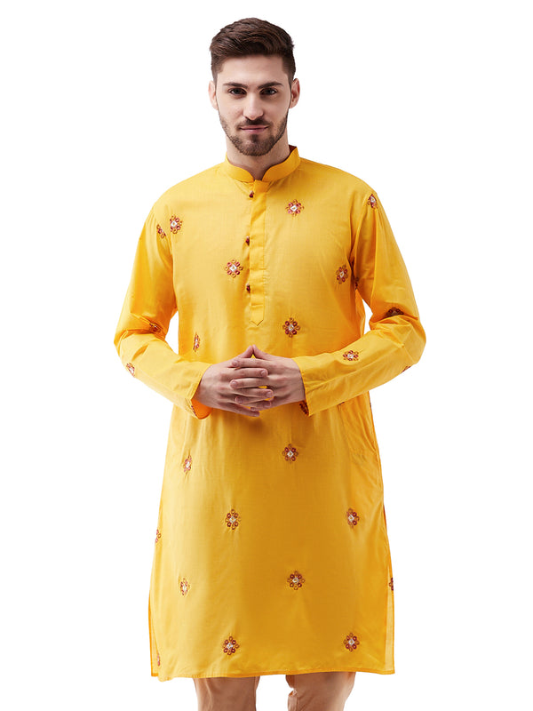 Vastramay Men's Yellow And Rose Gold Kurta - Distacart