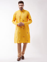Thumbnail for Vastramay Men's Yellow And Rose Gold Kurta And Pyjama Set - Distacart