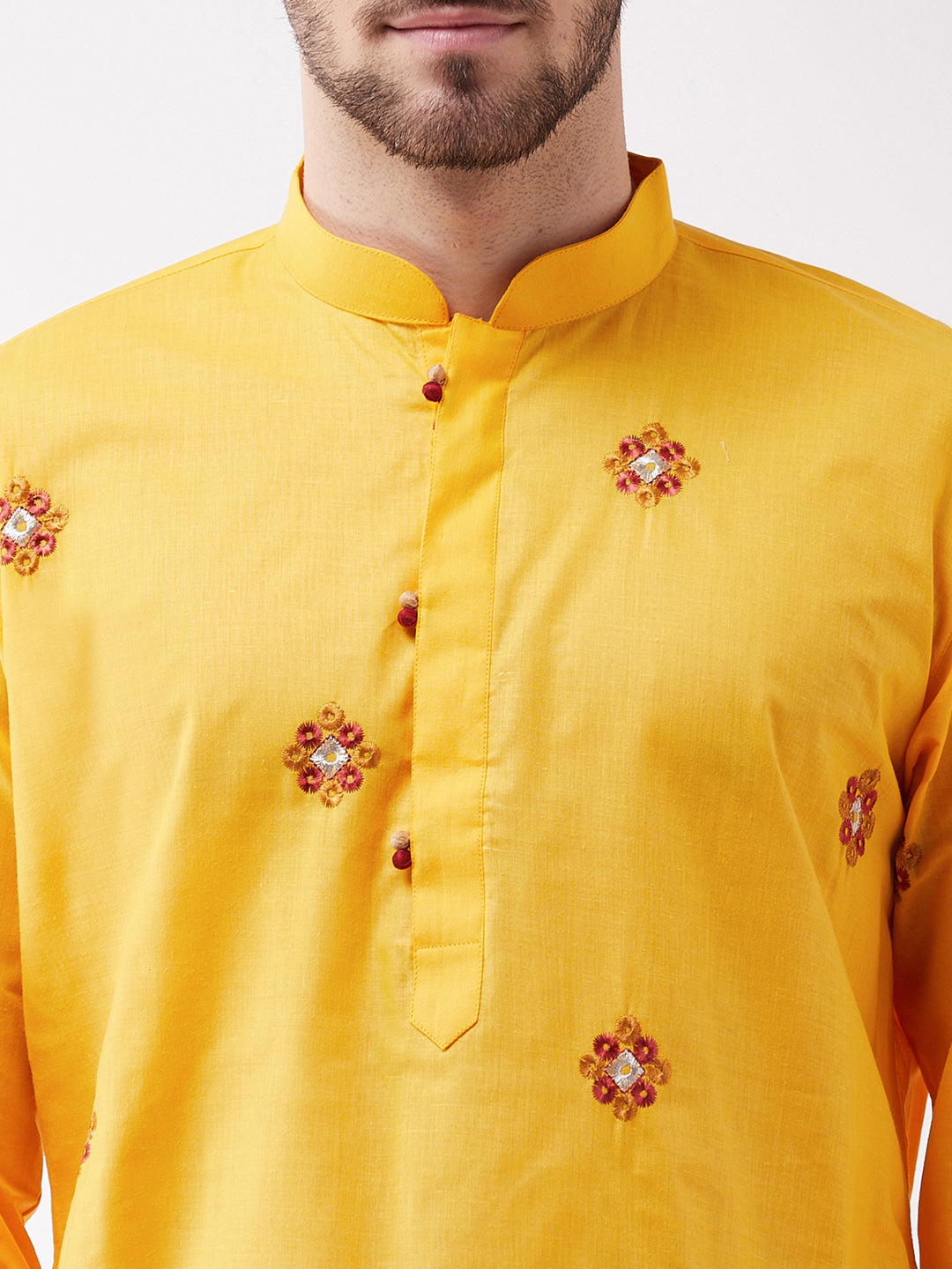 Vastramay Men's Yellow And Rose Gold Kurta And Pyjama Set - Distacart