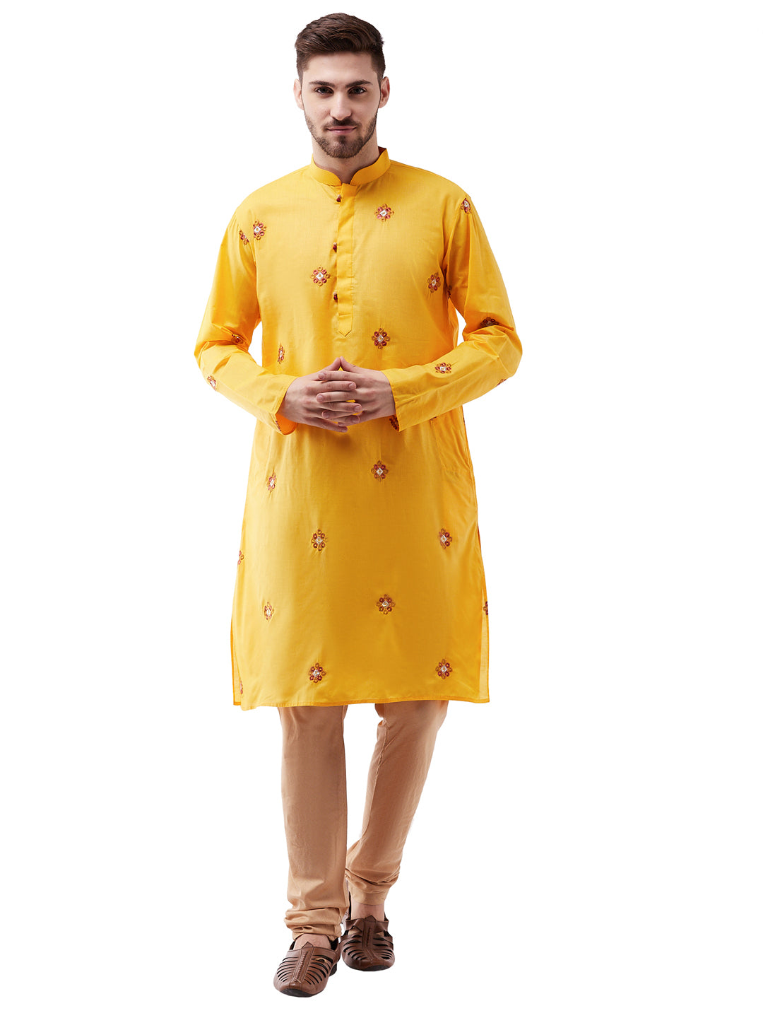 Vastramay Men's Yellow And Rose Gold Kurta And Pyjama Set - Distacart