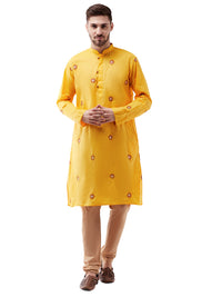 Thumbnail for Vastramay Men's Yellow And Rose Gold Kurta And Pyjama Set - Distacart