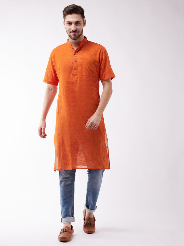 Vastramay Men's Solid Orange Pure Cotton Kurta - Distacart