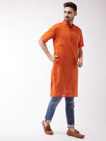 Thumbnail for Vastramay Men's Solid Orange Pure Cotton Kurta - Distacart
