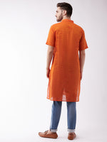 Thumbnail for Vastramay Men's Solid Orange Pure Cotton Kurta - Distacart