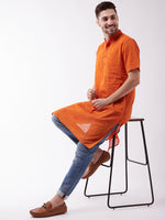 Thumbnail for Vastramay Men's Solid Orange Pure Cotton Kurta - Distacart