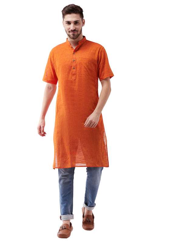 Vastramay Men's Solid Orange Pure Cotton Kurta - Distacart