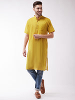 Thumbnail for Vastramay Men's Solid Yellow Pure Cotton Kurta - Distacart