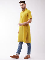Thumbnail for Vastramay Men's Solid Yellow Pure Cotton Kurta - Distacart