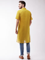 Thumbnail for Vastramay Men's Solid Yellow Pure Cotton Kurta - Distacart
