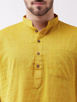Thumbnail for Vastramay Men's Solid Yellow Pure Cotton Kurta - Distacart