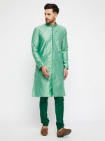 Thumbnail for Vastramay Men's Green Silk Blend Kurta - Distacart