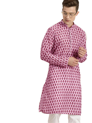 Vastramay Men's Pink Cotton Blend Kurta - Distacart