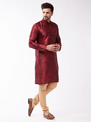 Vastramay Men's Maroon And Rose Gold Silk Blend Kurta Pyjama Set - Distacart