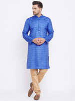 Thumbnail for VM by Vastramay Men's Blue And Rose Gold Silk Blend Kurta Pyjama Set - Distacart