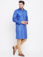 Thumbnail for VM by Vastramay Men's Blue And Rose Gold Silk Blend Kurta Pyjama Set - Distacart
