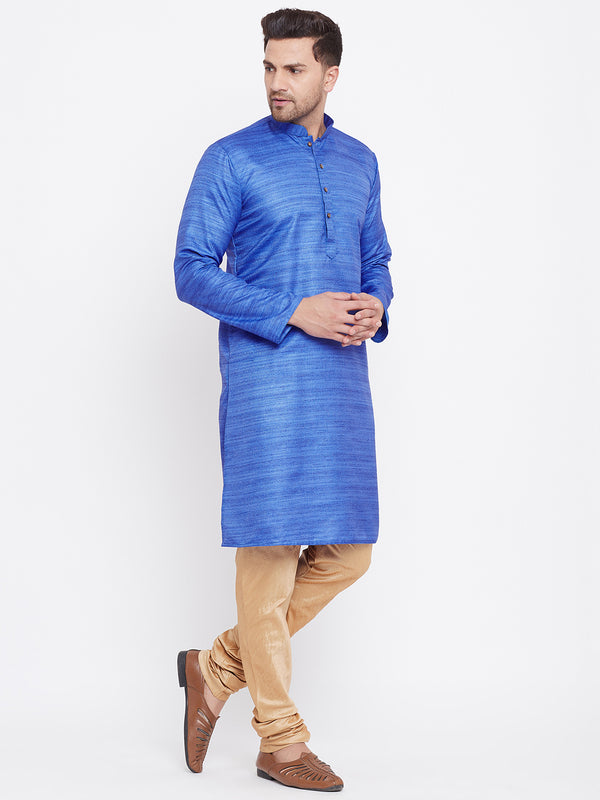 VM by Vastramay Men's Blue And Rose Gold Silk Blend Kurta Pyjama Set - Distacart