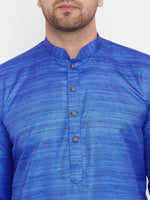 Thumbnail for VM by Vastramay Men's Blue And Rose Gold Silk Blend Kurta Pyjama Set - Distacart
