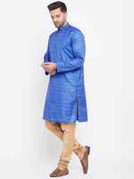 Thumbnail for VM by Vastramay Men's Blue And Rose Gold Silk Blend Kurta Pyjama Set - Distacart