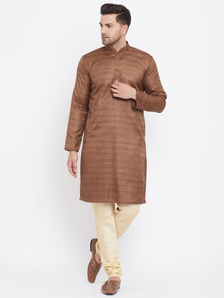 VM by Vastramay Men's Coffee Brown And Gold Silk Blend Kurta Pyjama Set - Distacart