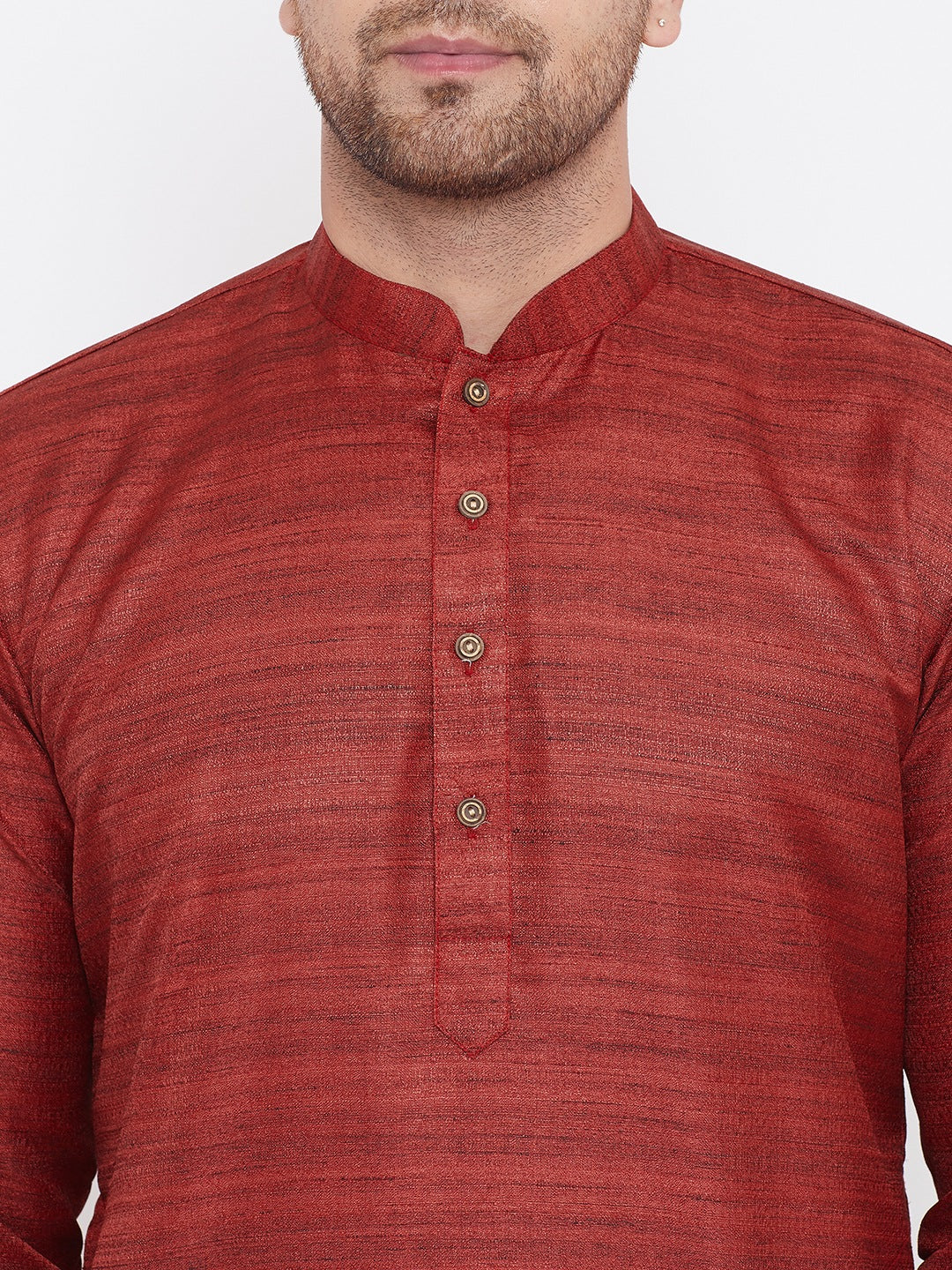 VM by Vastramay Men's Maroon And Gold Silk Blend Kurta Pyjama Set - Distacart