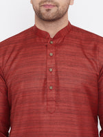 Thumbnail for VM by Vastramay Men's Maroon And Gold Silk Blend Kurta Pyjama Set - Distacart
