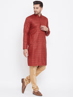 Thumbnail for VM by Vastramay Men's Maroon And Rose Gold Silk Blend Kurta Pyjama Set - Distacart