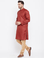 Thumbnail for VM by Vastramay Men's Maroon And Rose Gold Silk Blend Kurta Pyjama Set - Distacart
