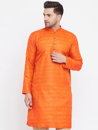 Thumbnail for Vastramay Men's Orange Silk Blend Kurta - Distacart