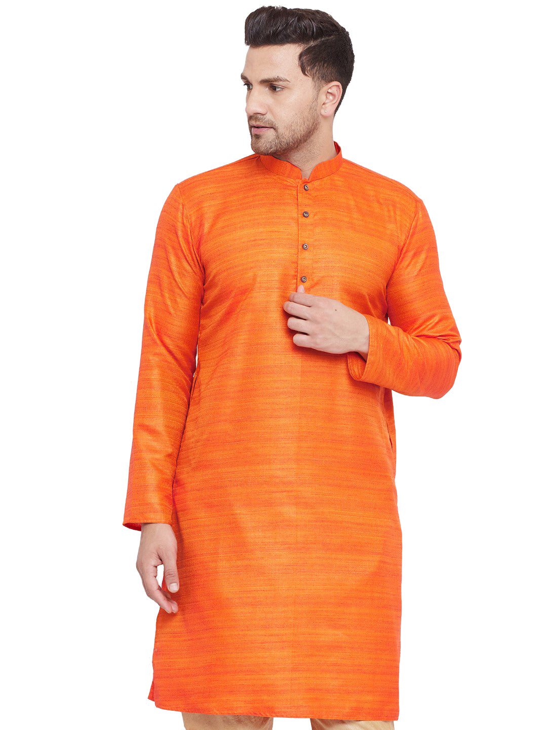 Vastramay Men's Orange Silk Blend Kurta - Distacart